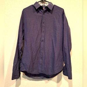 24:7 Jeff Banks button up long sleeve collared shirt 100% cotton dark blue sz M